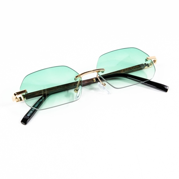 Rimless Gold Frame Turquoise Gradient Tint Sunglasses - Picture 2 of 4